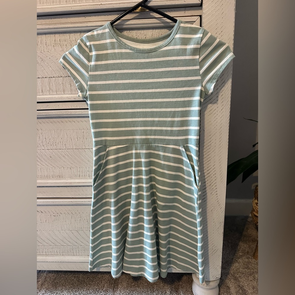 Wonder Nation Mint and White Striped Kids Dress with Pockets